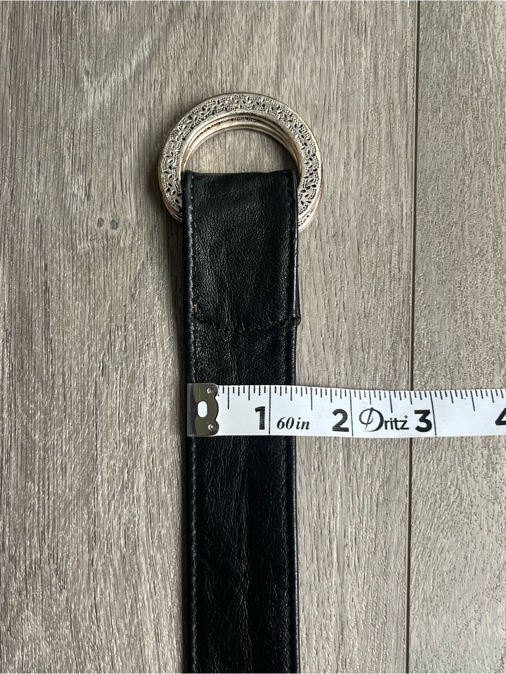 Vintage Black Leather Belt Silver Ring Buckle Boho Western S/M - Picture 10 of 10